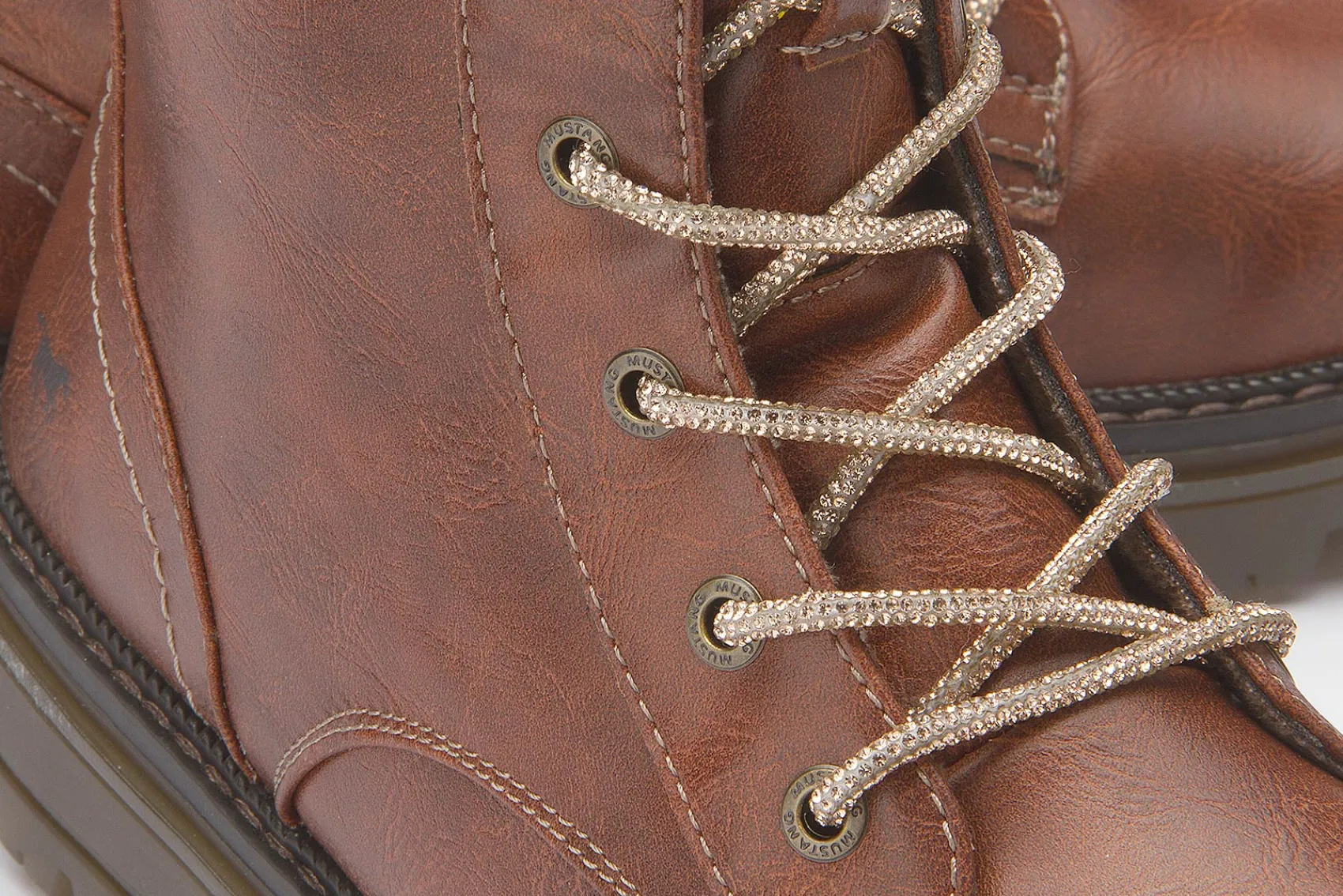Stiefeletten|Mustang Damen Schnürboot in Übergrößen Braun